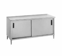 Stainless Steel Work Tables With Cabinet Advance Tabco CB-SS-244 48" X 24" Work Table With Cabinet Base And Sliding Doors