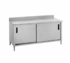 Stainless Steel Work Tables With Cabinet Advance Tabco CF-SS-365 60" X 36" Work Table With Cabinet Base, Sliding Doors And Backsplash