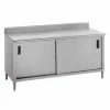 Stainless Steel Work Tables With Cabinet Advance Tabco CK-SS-3612M 144" X 36" Work Table With Cabinet Base And Sliding Doors, 5" Backsplash And Midshelf