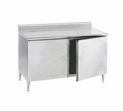 Stainless Steel Work Tables With Cabinet Advance Tabco HK-SS-369M 108" X 36" Enclosed Base Work Table With Hinged Doors, 5" Backsplash With Midshelf