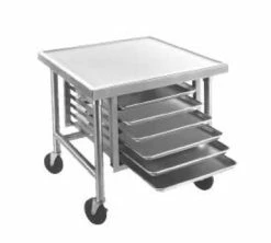 Equipment Stands Advance Tabco MT-MS-300 Mobile Stainless Steel Mixer Table With Stainless Steel Base And Tray Slides 30" X 30"