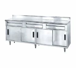 Stainless Steel Work Tables With Cabinet Advance Tabco SDRC-3010 30" X 120" Enclosed Base Storage Cabinet With Sliding Doors